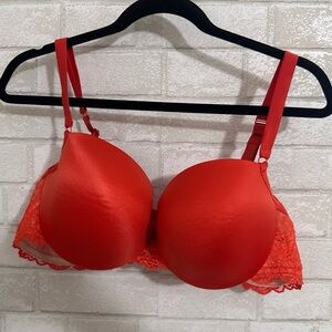 Cacique bra red floral lace band satin cup size 44B #1770